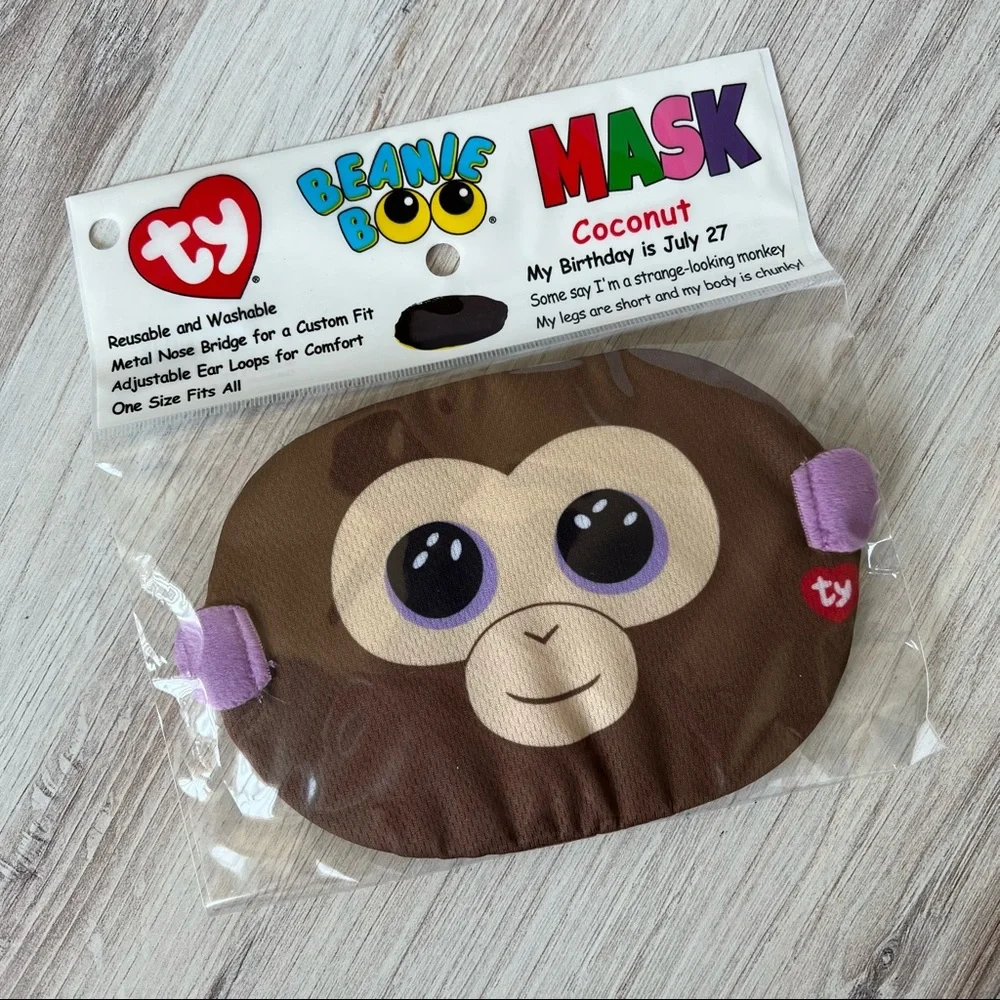 Ty Beanie Boo Mask - Coconut Monkey Washable Mask - One Size Fits All - New! 🙊